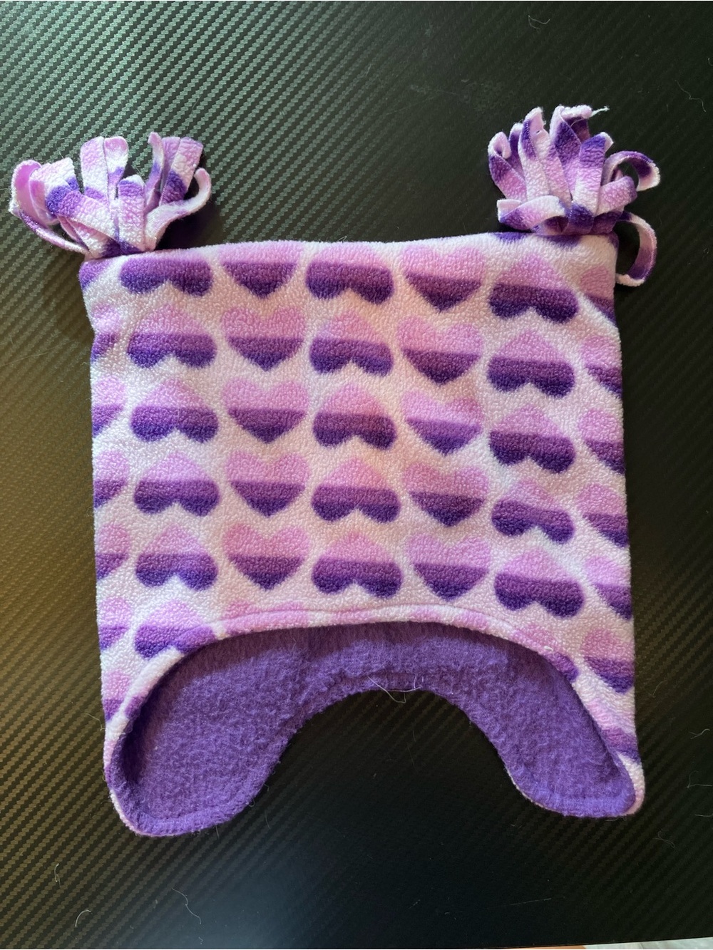 Kids Purple Heart Fleece Hat - Soft Winter Beanie